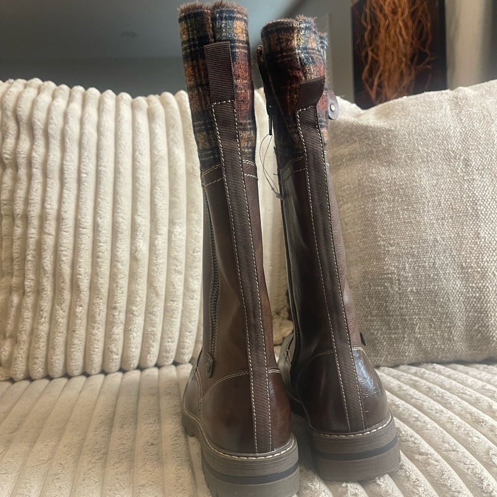 Patrizia Womens Brown Tall Lace Up Boots Plaid Cuff size 9.5 BRAND NEW SIZE 9.5 - Picture 6 of 10
